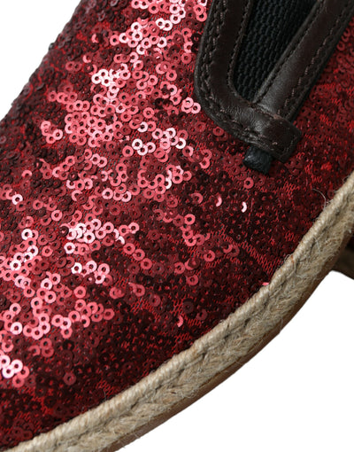 Dolce & Gabbana Rote Pailletten Loafer Hausschuhe Männer Schuhe