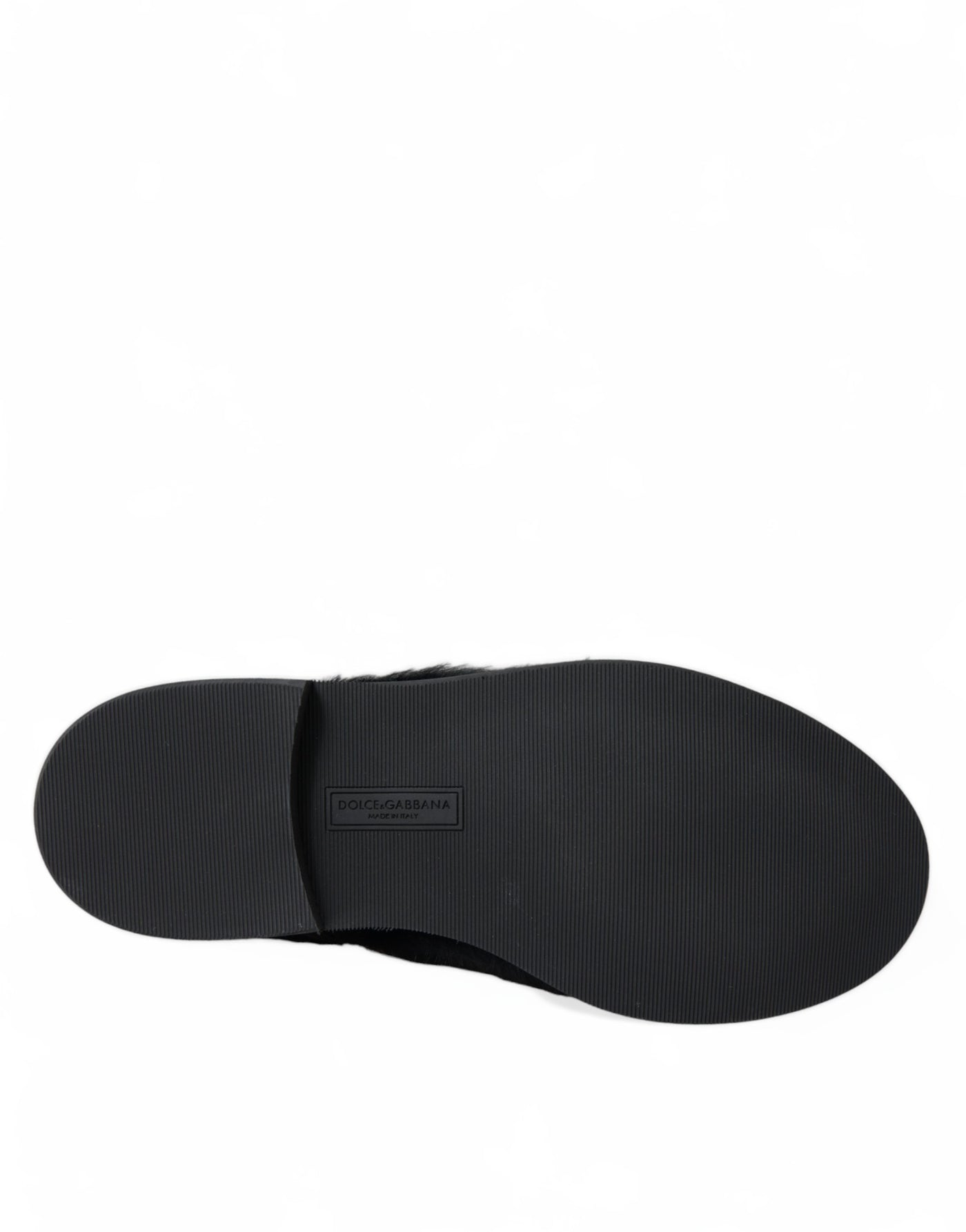 Dolce & Gabbana Schwarze Pelz Leder Schnürschuhe Derby Dress