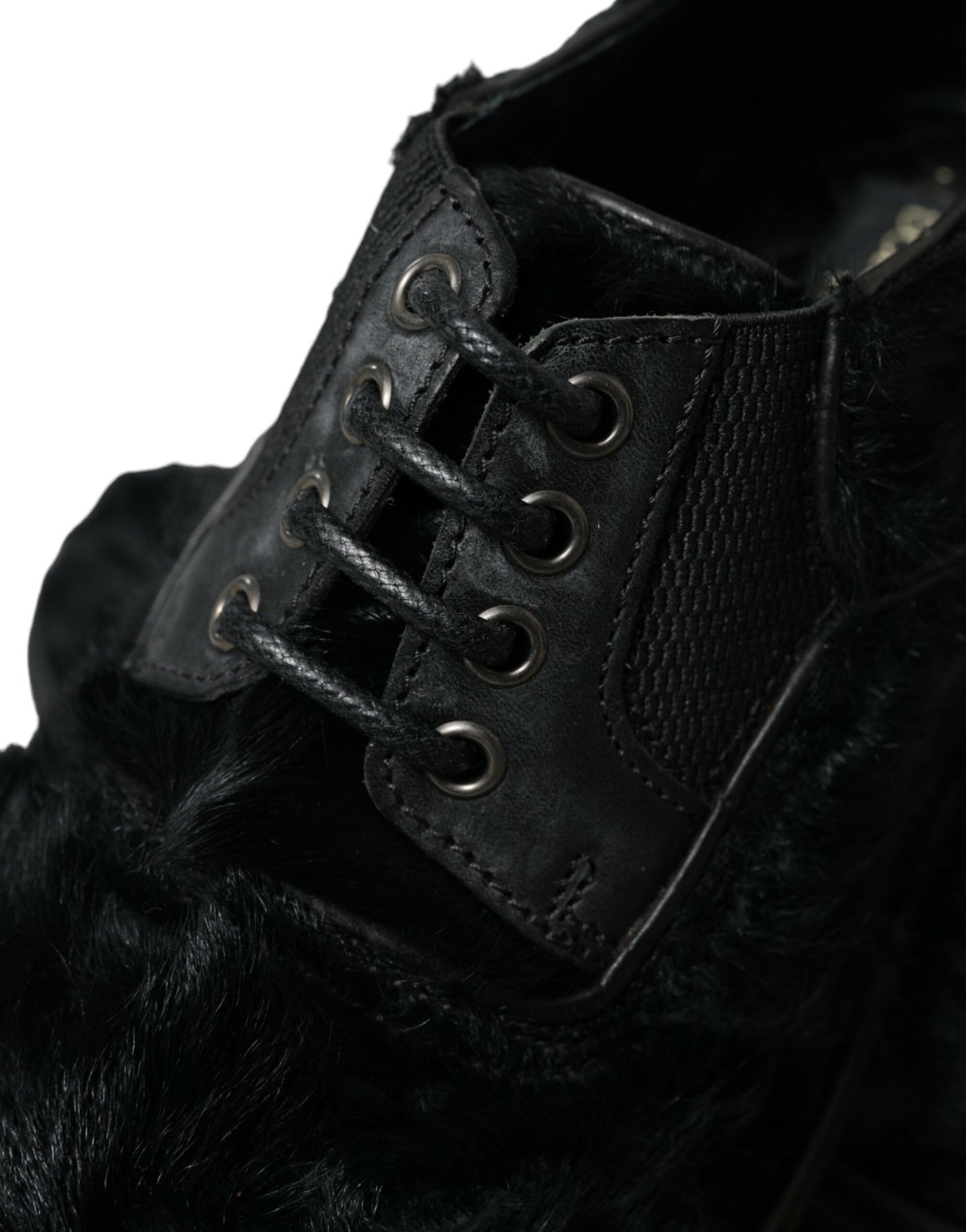 Dolce & Gabbana Schwarze Pelz Leder Schnürschuhe Derby Dress