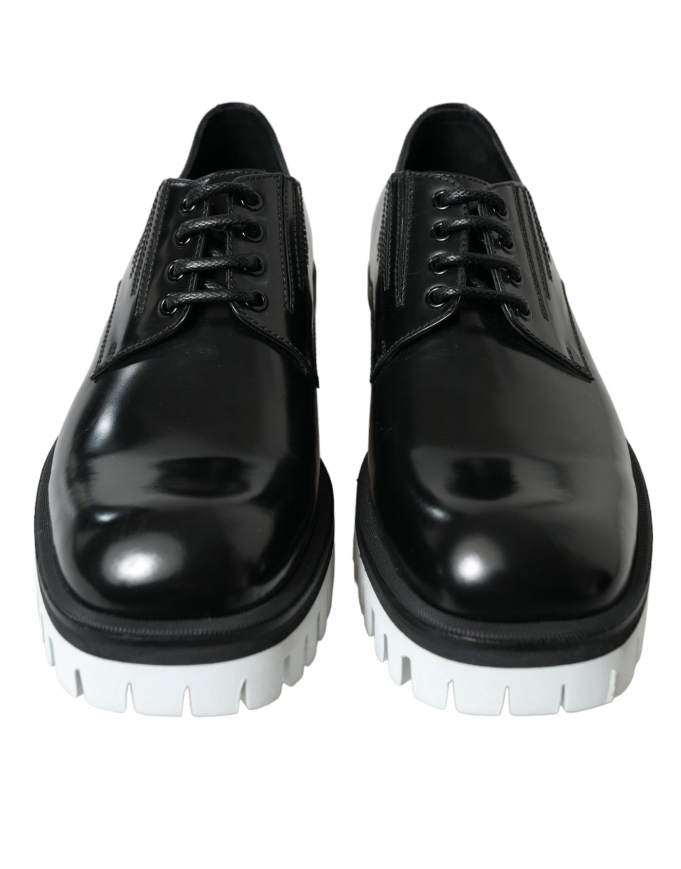 Dolce & Gabbana Schwarz Weiß Leder Schnürschuhe Derby Dress Schuhe