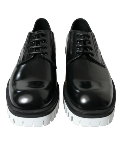 Dolce & Gabbana Schwarz Weiß Leder Schnürschuhe Derby Dress Schuhe