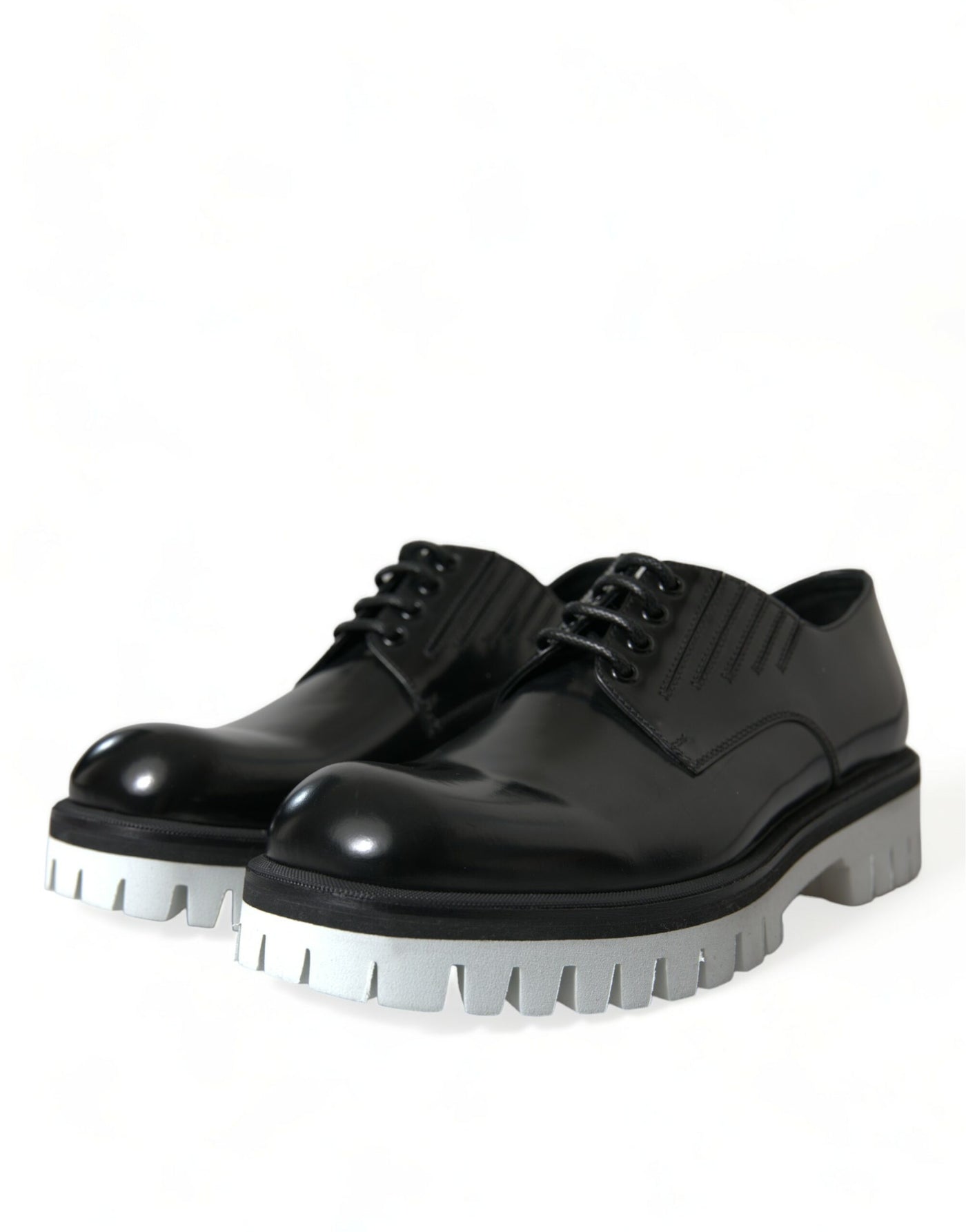 Dolce & Gabbana Schwarz Weiß Leder Schnürschuhe Derby Dress Schuhe