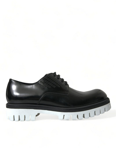 Dolce & Gabbana Schwarz Weiß Leder Schnürschuhe Derby Dress Schuhe
