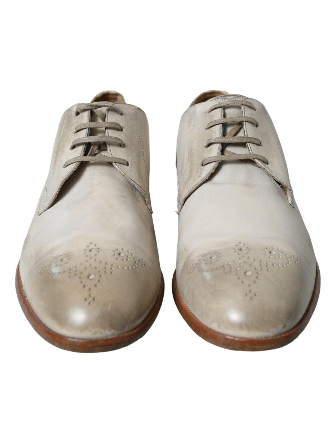 Dolce & Gabbana Weiße Derby-Schuhe aus Leder im Used-Look