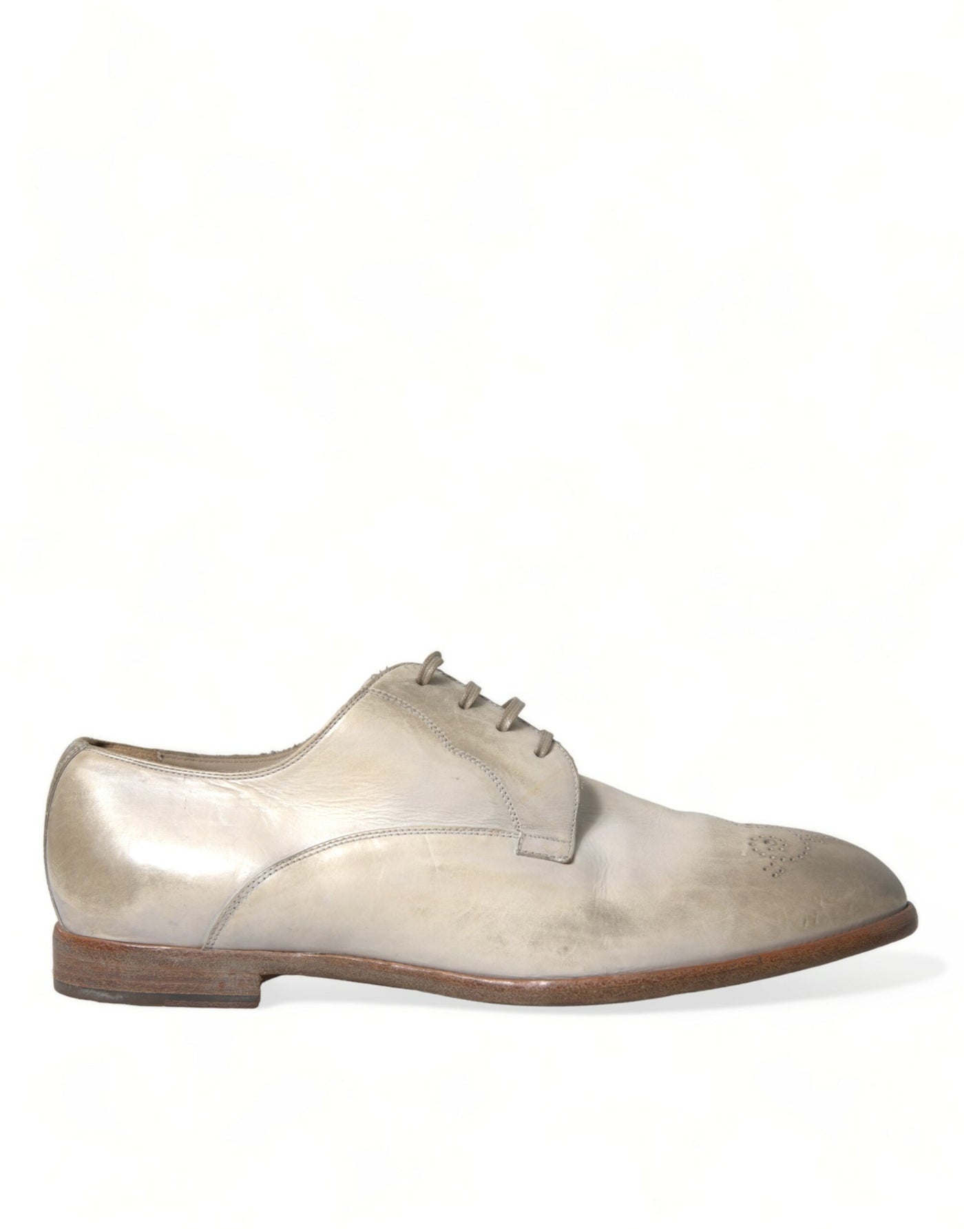 Dolce & Gabbana Weiße Derby-Schuhe aus Leder im Used-Look