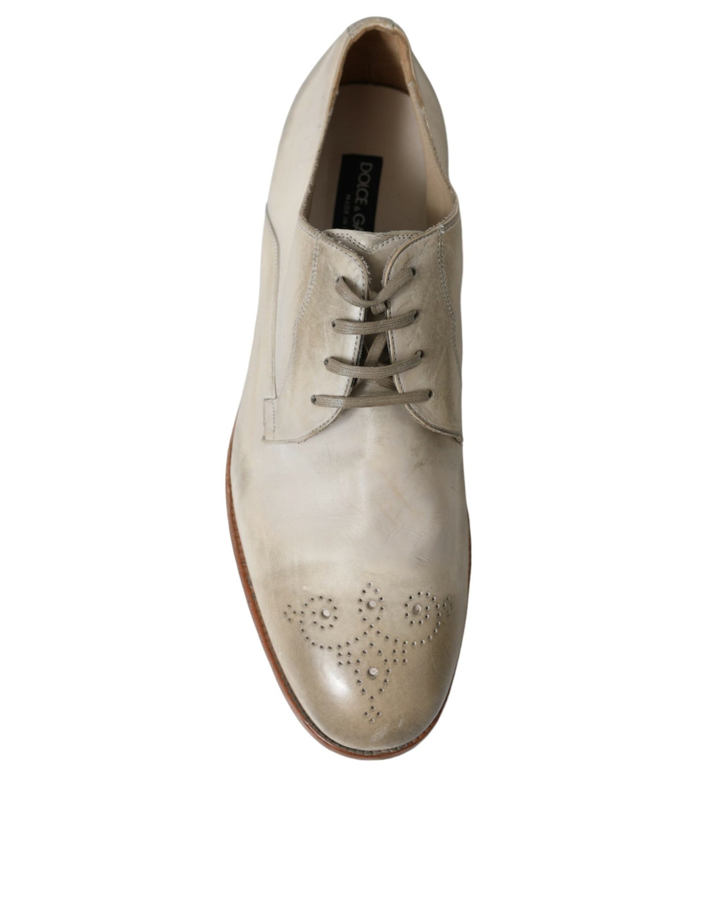 Dolce & Gabbana Weiße Derby-Schuhe aus Leder im Used-Look