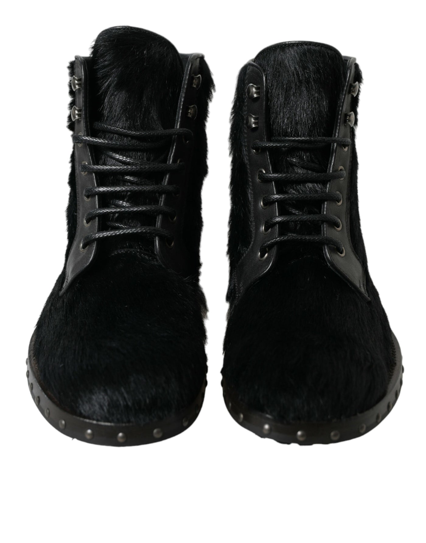Dolce & Gabbana Schwarze Pony Style Leder Mid Calf Stiefel Schuhe
