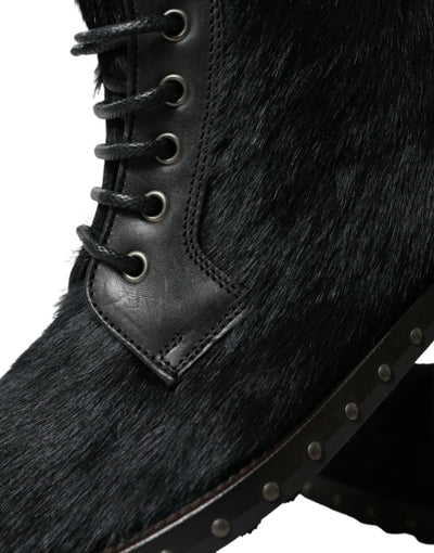 Dolce & Gabbana Schwarze Pony Style Leder Mid Calf Stiefel Schuhe