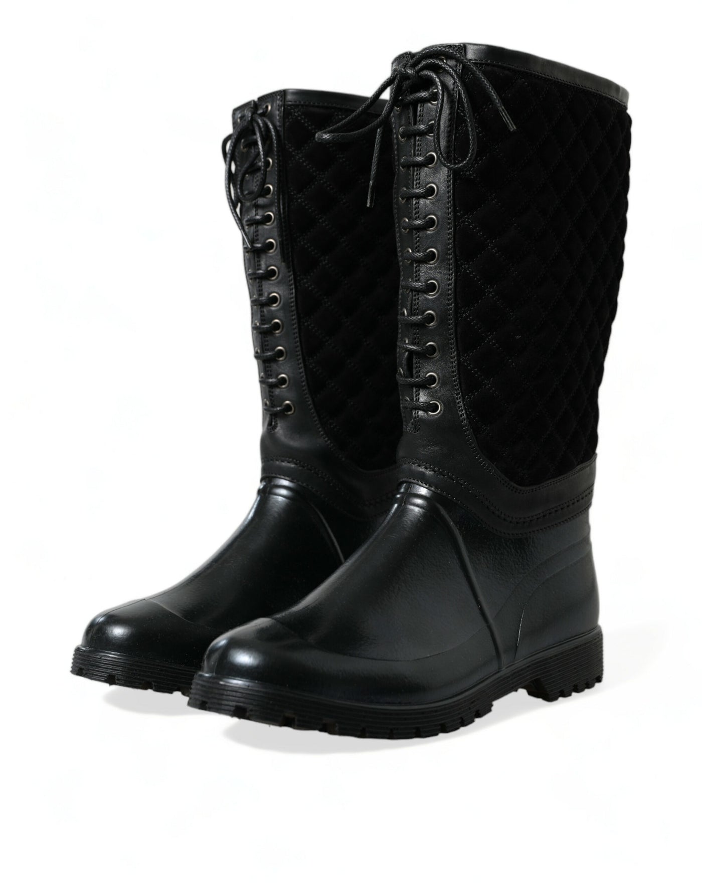 Dolce & Gabbana Schwarz Chioggia Gummi Wildleder Regen Stiefel Schuhe