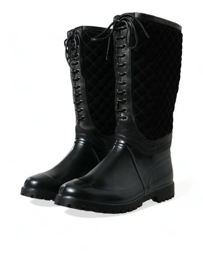 Dolce & Gabbana Schwarz Chioggia Gummi Wildleder Regen Stiefel Schuhe