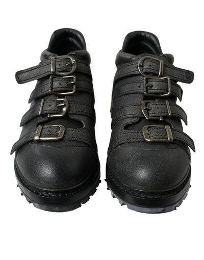 Dolce & Gabbana Schwarzes Leder Riemen Männer Stiefelette Schuhe