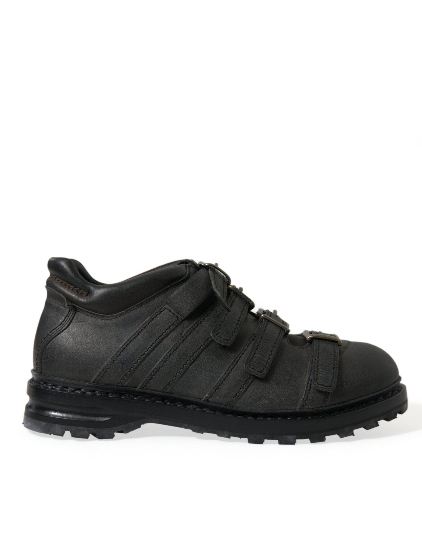 Dolce & Gabbana Schwarzes Leder Riemen Männer Stiefelette Schuhe