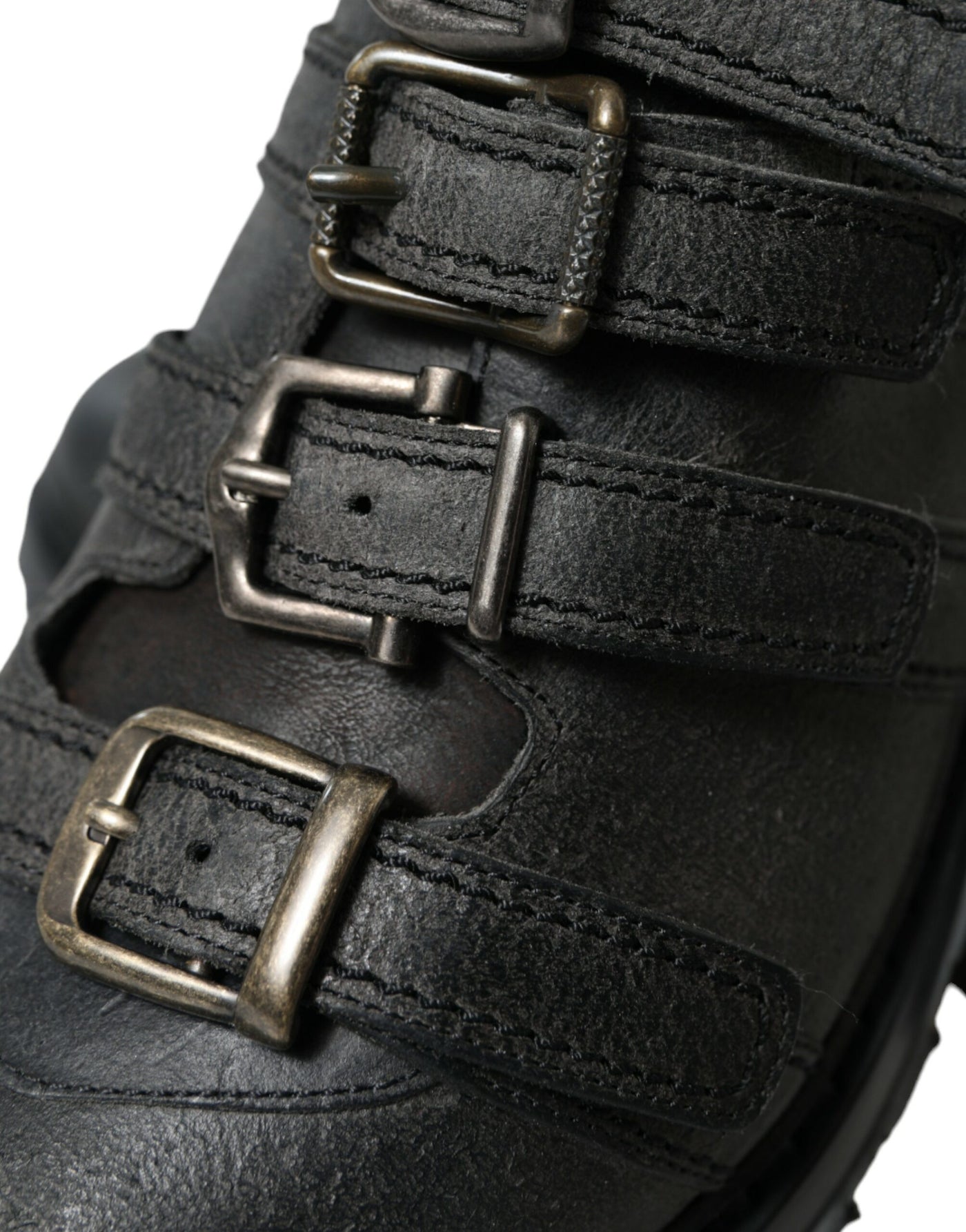 Dolce & Gabbana Schwarzes Leder Riemen Männer Stiefelette Schuhe