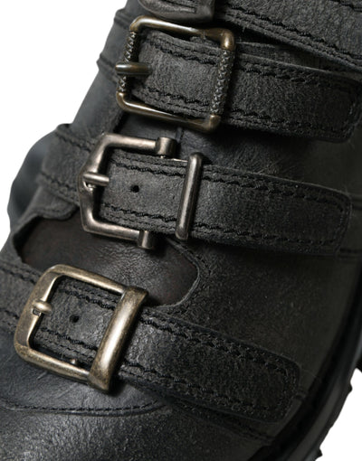 Dolce & Gabbana Schwarzes Leder Riemen Männer Stiefelette Schuhe