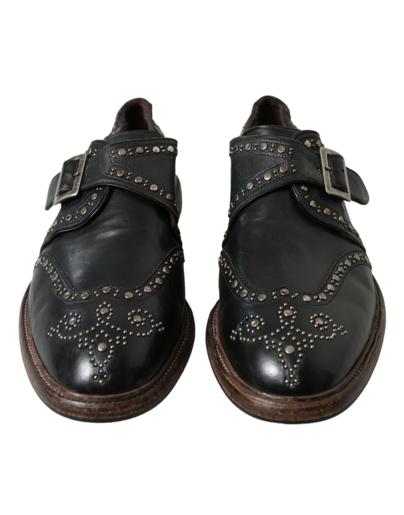 Dolce & Gabbana Schwarzes Leder Monk Strap Nietenschuhe