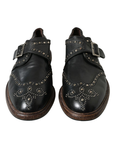 Dolce & Gabbana Schwarzes Leder Monk Strap Nietenschuhe