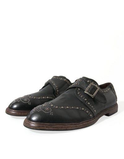 Dolce & Gabbana Schwarzes Leder Monk Strap Nietenschuhe