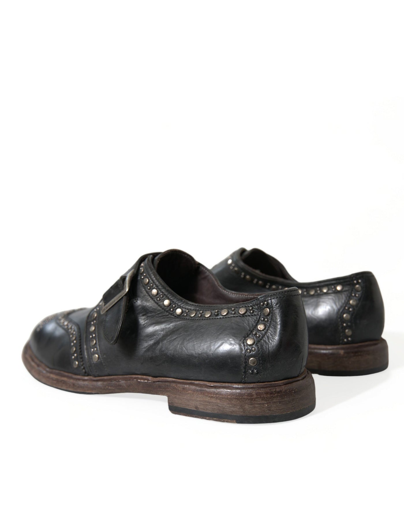 Dolce & Gabbana Schwarzes Leder Monk Strap Nietenschuhe