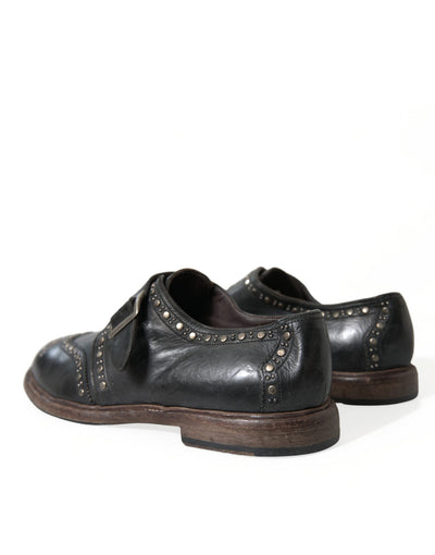 Dolce & Gabbana Schwarzes Leder Monk Strap Nietenschuhe