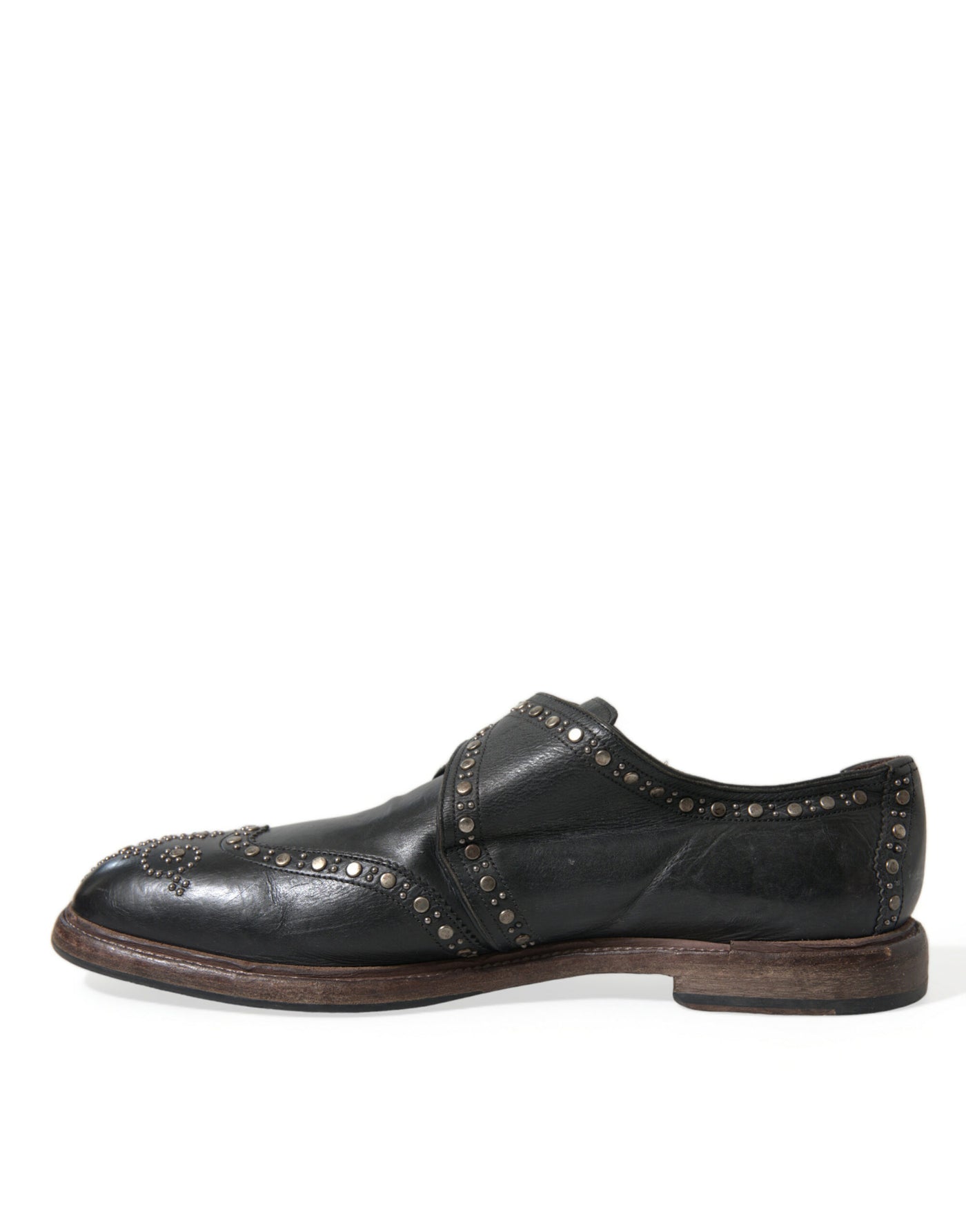 Dolce & Gabbana Schwarzes Leder Monk Strap Nietenschuhe