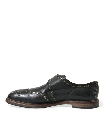 Dolce & Gabbana Schwarzes Leder Monk Strap Nietenschuhe