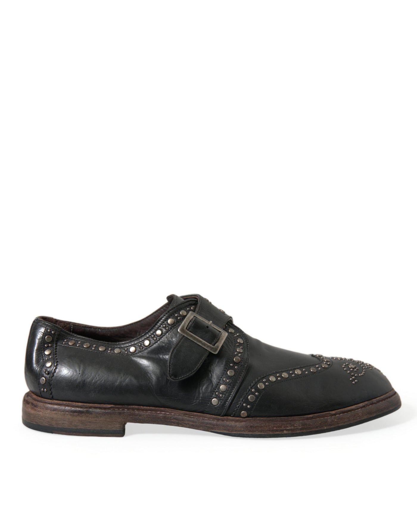 Dolce & Gabbana Schwarzes Leder Monk Strap Nietenschuhe