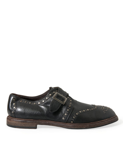 Dolce & Gabbana Schwarzes Leder Monk Strap Nietenschuhe