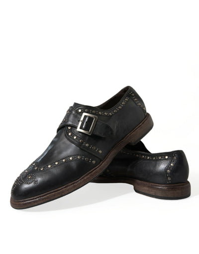 Dolce & Gabbana Schwarzes Leder Monk Strap Nietenschuhe
