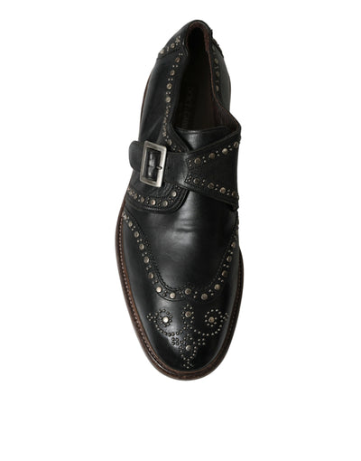 Dolce & Gabbana Schwarzes Leder Monk Strap Nietenschuhe