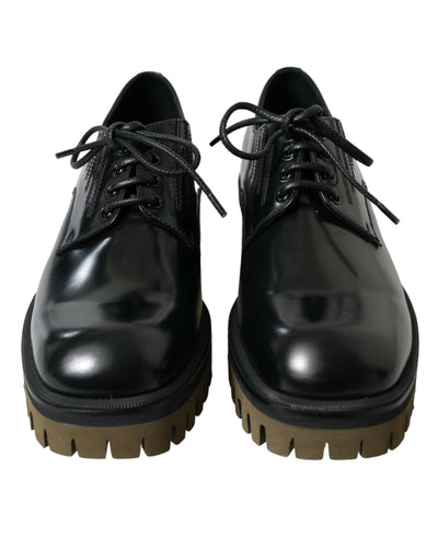 Dolce & Gabbana Schwarz Leder Lace Up Derby Männer Kleid Schuhe