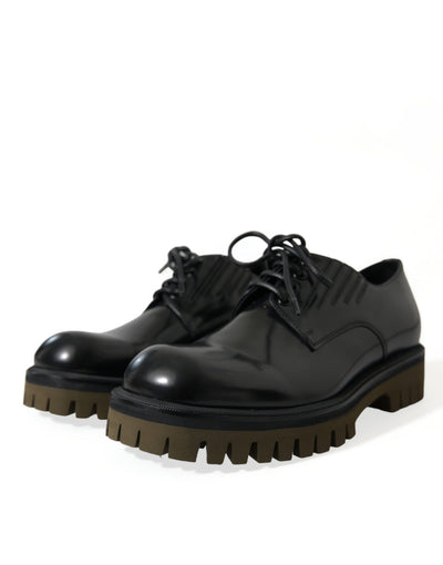 Dolce & Gabbana Schwarz Leder Lace Up Derby Männer Kleid Schuhe