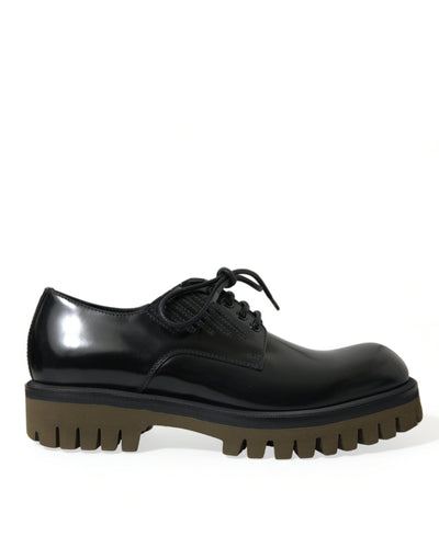Dolce & Gabbana Schwarz Leder Lace Up Derby Männer Kleid Schuhe
