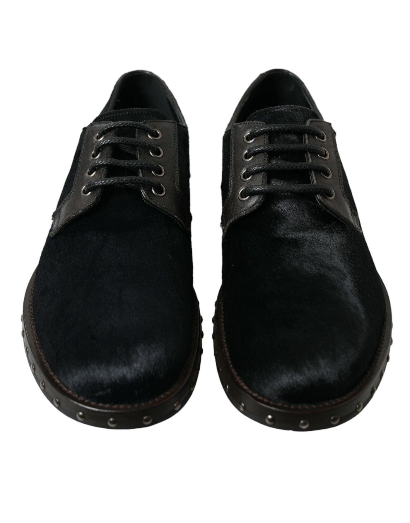 Dolce & Gabbana Schwarzer Stall Pelz Derby SAN PIETRO Kleid Schuhe