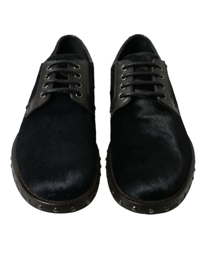 Dolce & Gabbana Schwarzer Stall Pelz Derby SAN PIETRO Kleid Schuhe