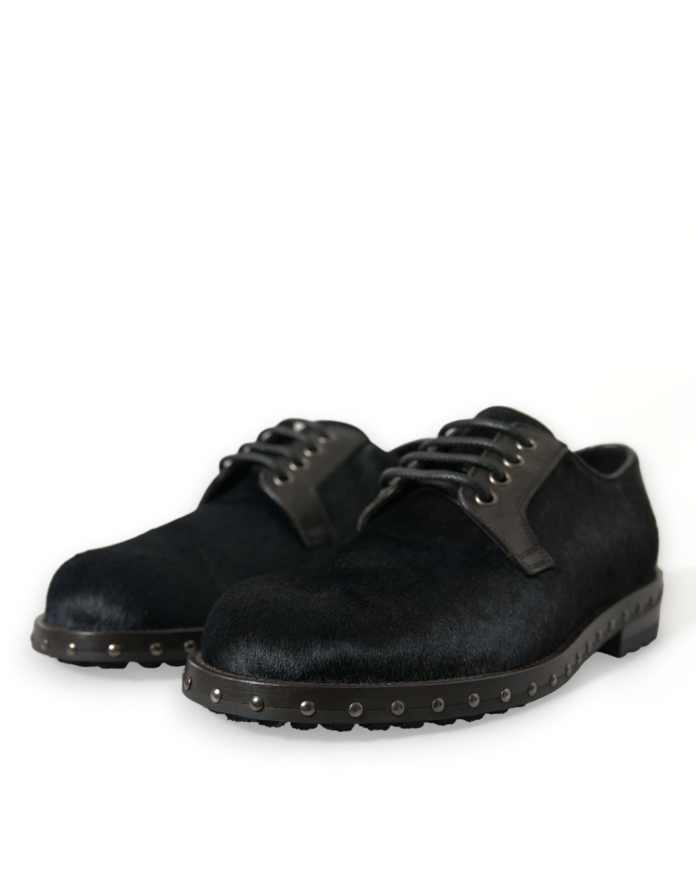 Dolce & Gabbana Schwarzer Stall Pelz Derby SAN PIETRO Kleid Schuhe