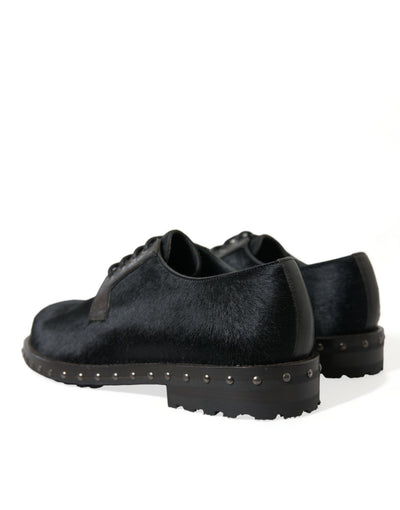 Dolce & Gabbana Schwarzer Stall Pelz Derby SAN PIETRO Kleid Schuhe