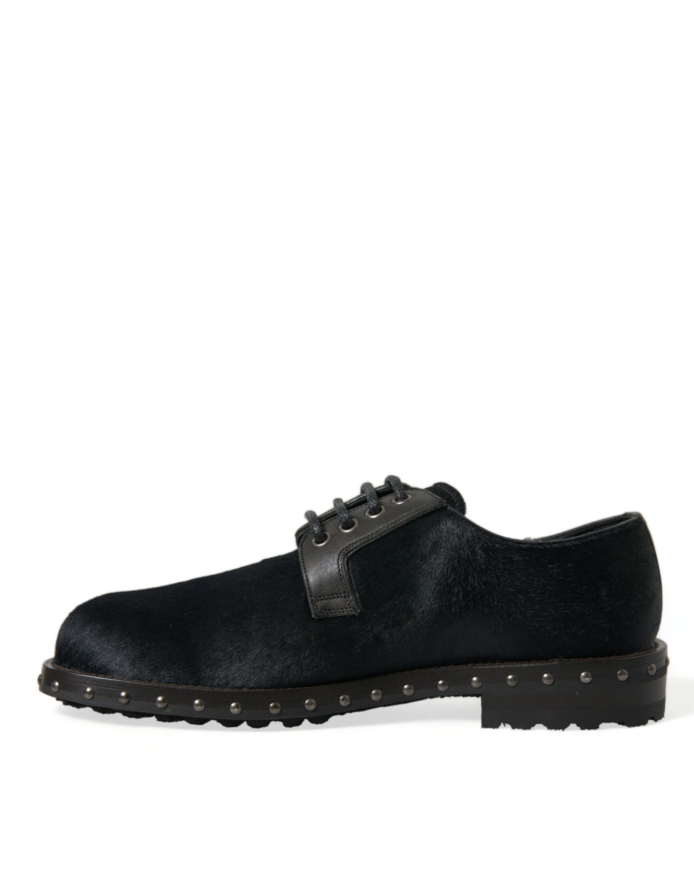 Dolce & Gabbana Schwarzer Stall Pelz Derby SAN PIETRO Kleid Schuhe
