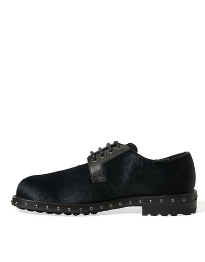 Dolce & Gabbana Schwarzer Stall Pelz Derby SAN PIETRO Kleid Schuhe