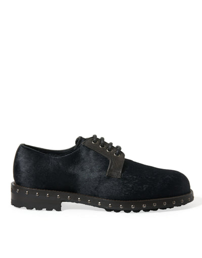 Dolce & Gabbana Schwarzer Stall Pelz Derby SAN PIETRO Kleid Schuhe