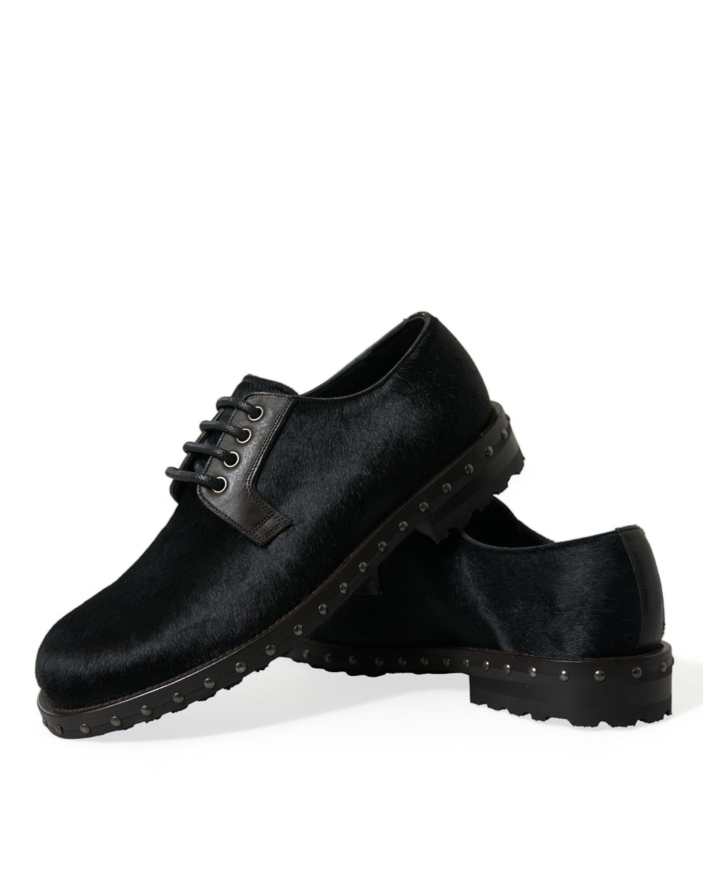 Dolce & Gabbana Schwarzer Stall Pelz Derby SAN PIETRO Kleid Schuhe