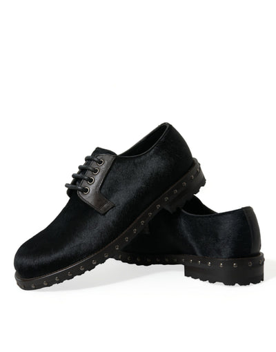 Dolce & Gabbana Schwarzer Stall Pelz Derby SAN PIETRO Kleid Schuhe