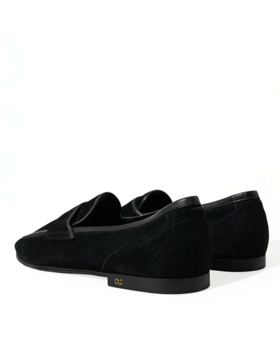 Dolce & Gabbana Schwarzer Samt Slip On Loafers Kleid Schuhe
