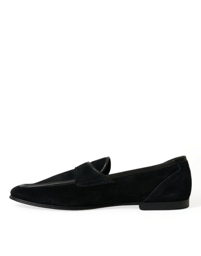 Dolce & Gabbana Schwarzer Samt Slip On Loafers Kleid Schuhe