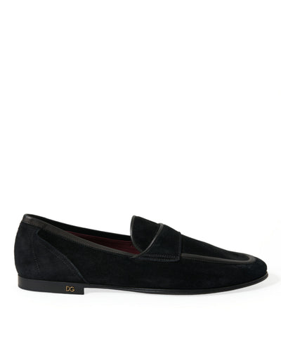 Dolce & Gabbana Schwarzer Samt Slip On Loafers Kleid Schuhe