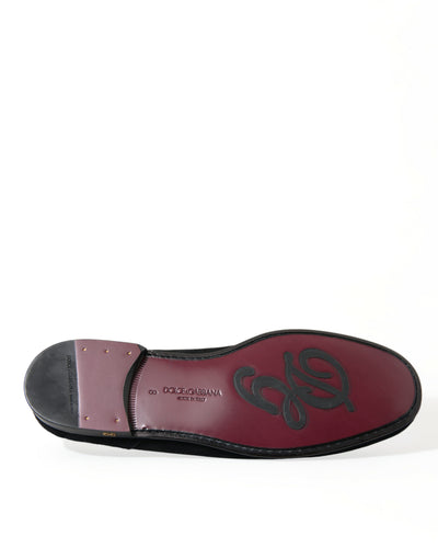 Dolce & Gabbana Schwarzer Samt Slip On Loafers Kleid Schuhe