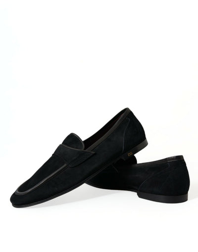 Dolce & Gabbana Schwarzer Samt Slip On Loafers Kleid Schuhe