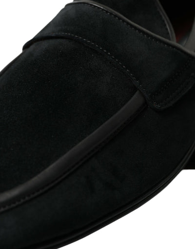Dolce & Gabbana Schwarzer Samt Slip On Loafers Kleid Schuhe