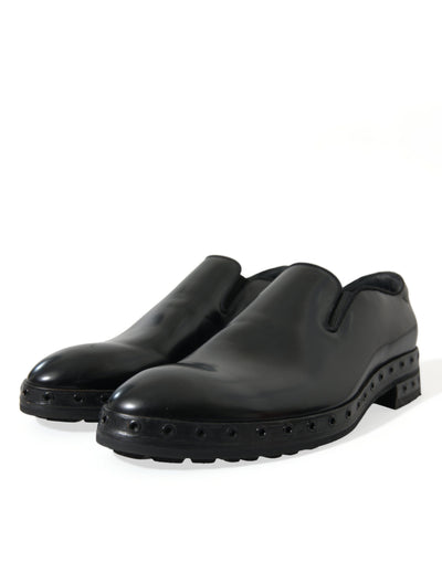 Dolce & Gabbana Schwarzes Leder Nieten Loafers Kleid Schuhe