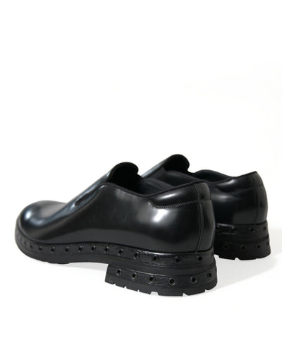 Dolce & Gabbana Schwarzes Leder Nieten Loafers Kleid Schuhe