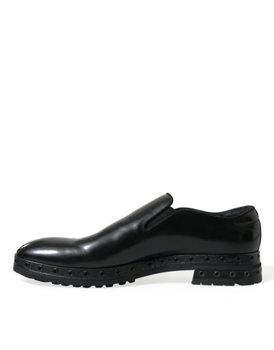 Dolce & Gabbana Schwarzes Leder Nieten Loafers Kleid Schuhe